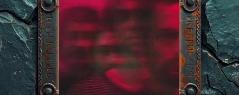 Albumcover von All Them Witches – House Of Mirrors: Stark verfremdetes, rot und dunkel getöntes Porträt eines Gesichts, das durch Unschärfe, Schatten und spiegelartige Verzerrungen fast aufgelöst wirkt. Die Gesichtszüge erscheinen verschwommen und fragmentiert, wodurch eine psychedelische, unruhige und geheimnisvolle Atmosphäre entsteht.
