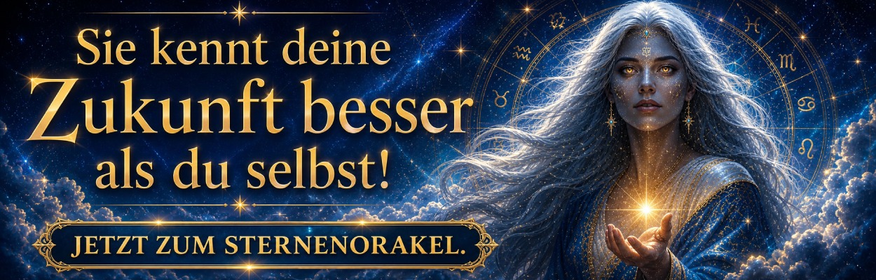 Das Sterneorakel von Elyra sieht in deine Zukunft. DIe Sternengöttin vor blauem Hintergrund. 