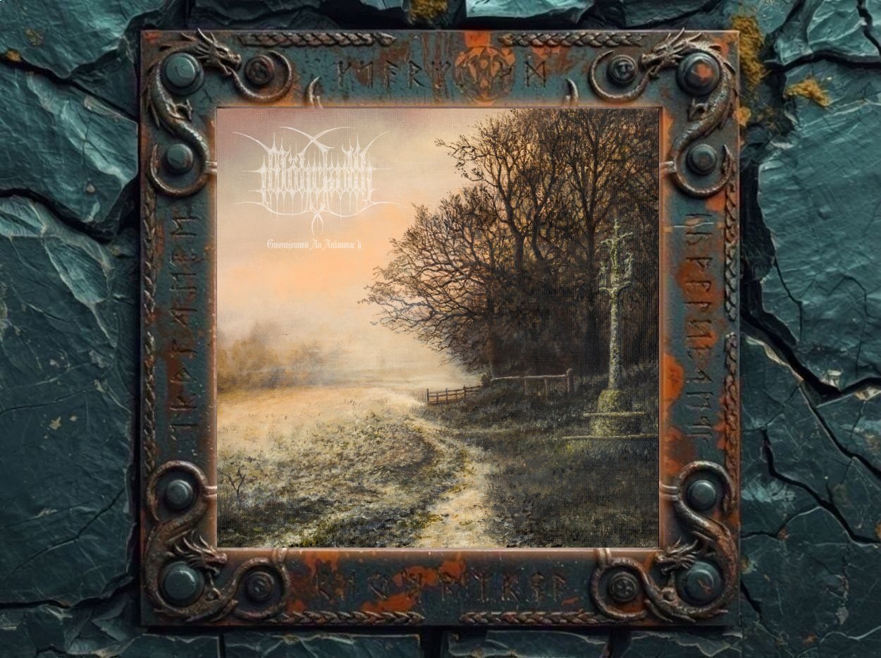 Albumcover von Möhrkvlth – Gwenojennoù An Ankounac’h: Gemäldeartige Winterlandschaft mit hellem Feldweg, kahlen Bäumen und einem alten steinernen Kreuz am rechten Bildrand. Der fahle Himmel und der dunkle Waldrand erzeugen eine neblige, melancholische Atmosphäre zwischen ländlicher Erinnerung, Kälte und Vergessen.