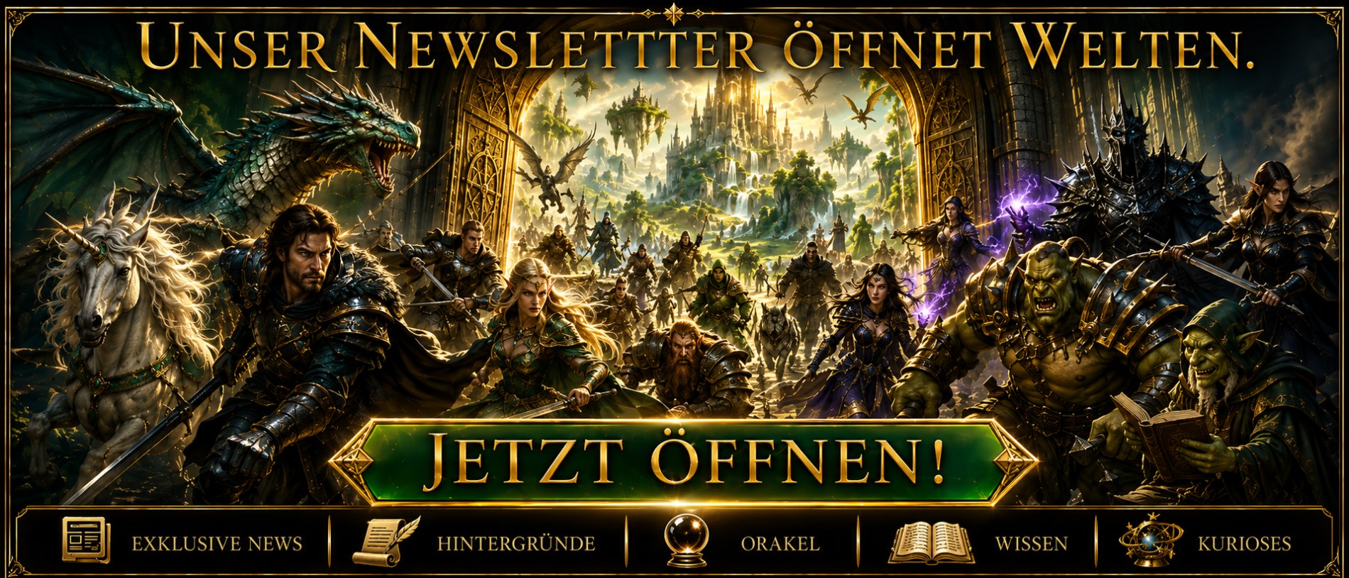 Banner für den Newsletter im Fantasykosmos mit Gandalf, der den Leser nicht vorbeilässt,