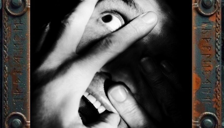 Albumcover von PIG – Hurt People Hurt: Schwarzweißes Nahbild eines verzerrten menschlichen Gesichts. Mehrere Hände ziehen oder halten das Gesicht auseinander, ein Auge ist weit geöffnet, der Mund steht halb offen. Das Bild wirkt klaustrophobisch, verstörend und stark kontrastiert.