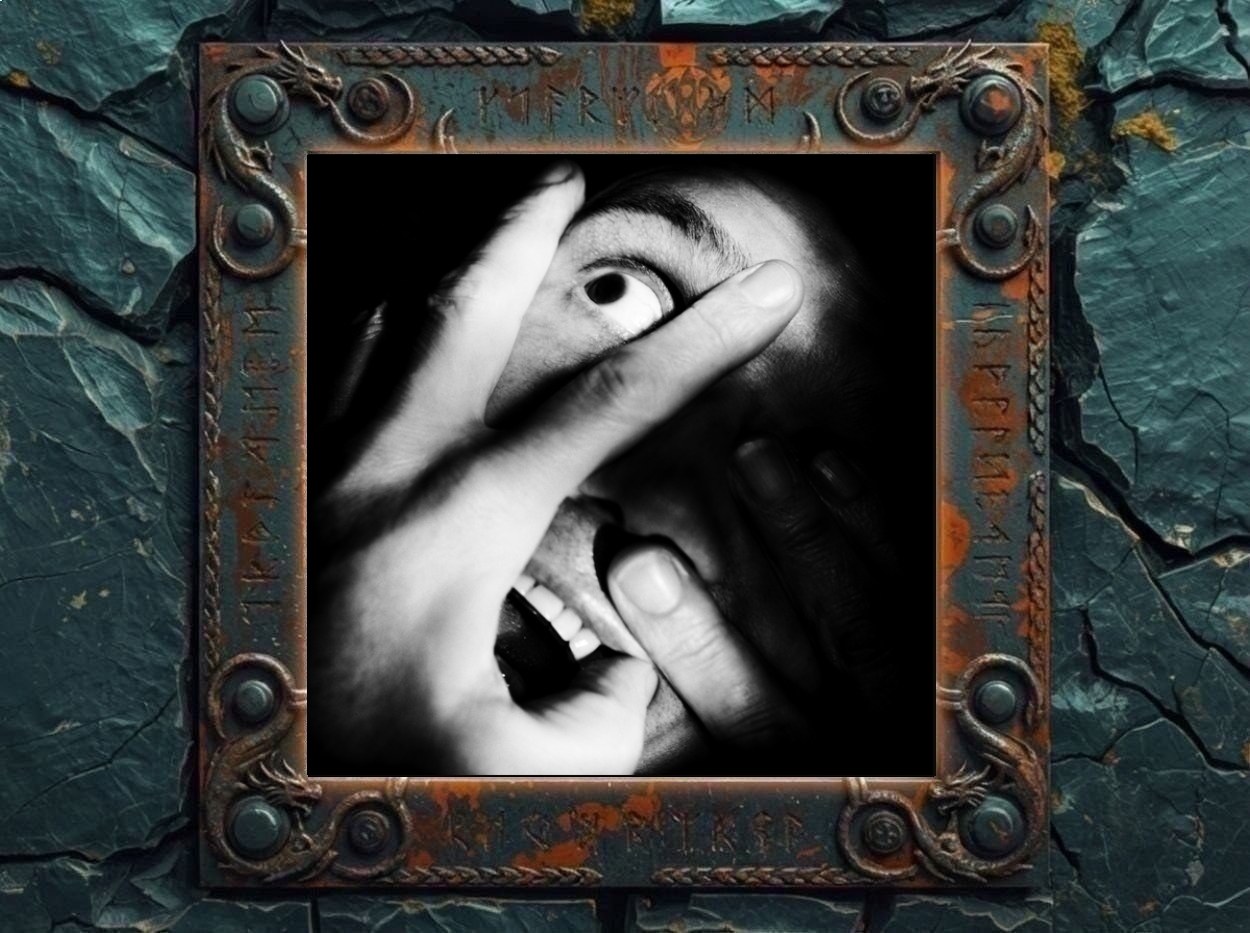 Albumcover von PIG – Hurt People Hurt: Schwarzweißes Nahbild eines verzerrten menschlichen Gesichts. Mehrere Hände ziehen oder halten das Gesicht auseinander, ein Auge ist weit geöffnet, der Mund steht halb offen. Das Bild wirkt klaustrophobisch, verstörend und stark kontrastiert.