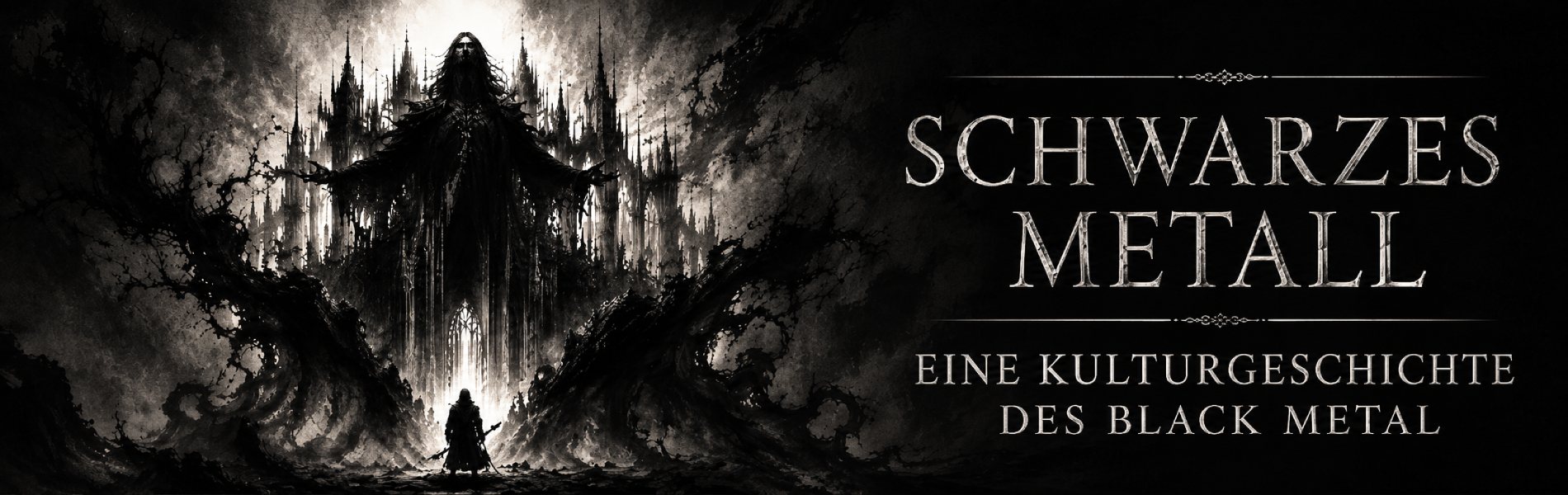 Banner für die Serie Schwarzes Metall über die Geschichte des Black Metals. 