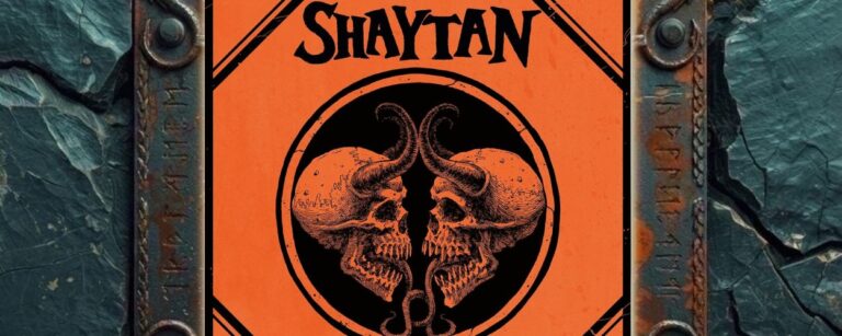 Albumcover von Shaytan – II Incarnate: Orange-schwarzes Doom-Metal-Cover mit zwei gespiegelten gehörnten Totenschädeln in einem schwarzen Kreis, darüber das Bandlogo Shaytan, darunter der Albumtitel II Incarnate.