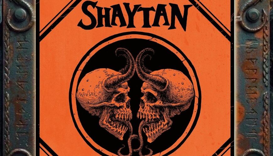 Albumcover von Shaytan – II Incarnate: Orange-schwarzes Doom-Metal-Cover mit zwei gespiegelten gehörnten Totenschädeln in einem schwarzen Kreis, darüber das Bandlogo Shaytan, darunter der Albumtitel II Incarnate.