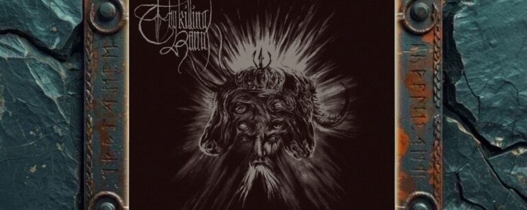 Albumcover Thy Killing Hand – Infernal Commands: Dunkle monochrome Zeichnung eines gekrönten Mehrkopfwesens mit verzerrten Gesichtern vor hellem Strahlenkranz; links oben steht das Bandlogo, rechts unten der Albumtitel.