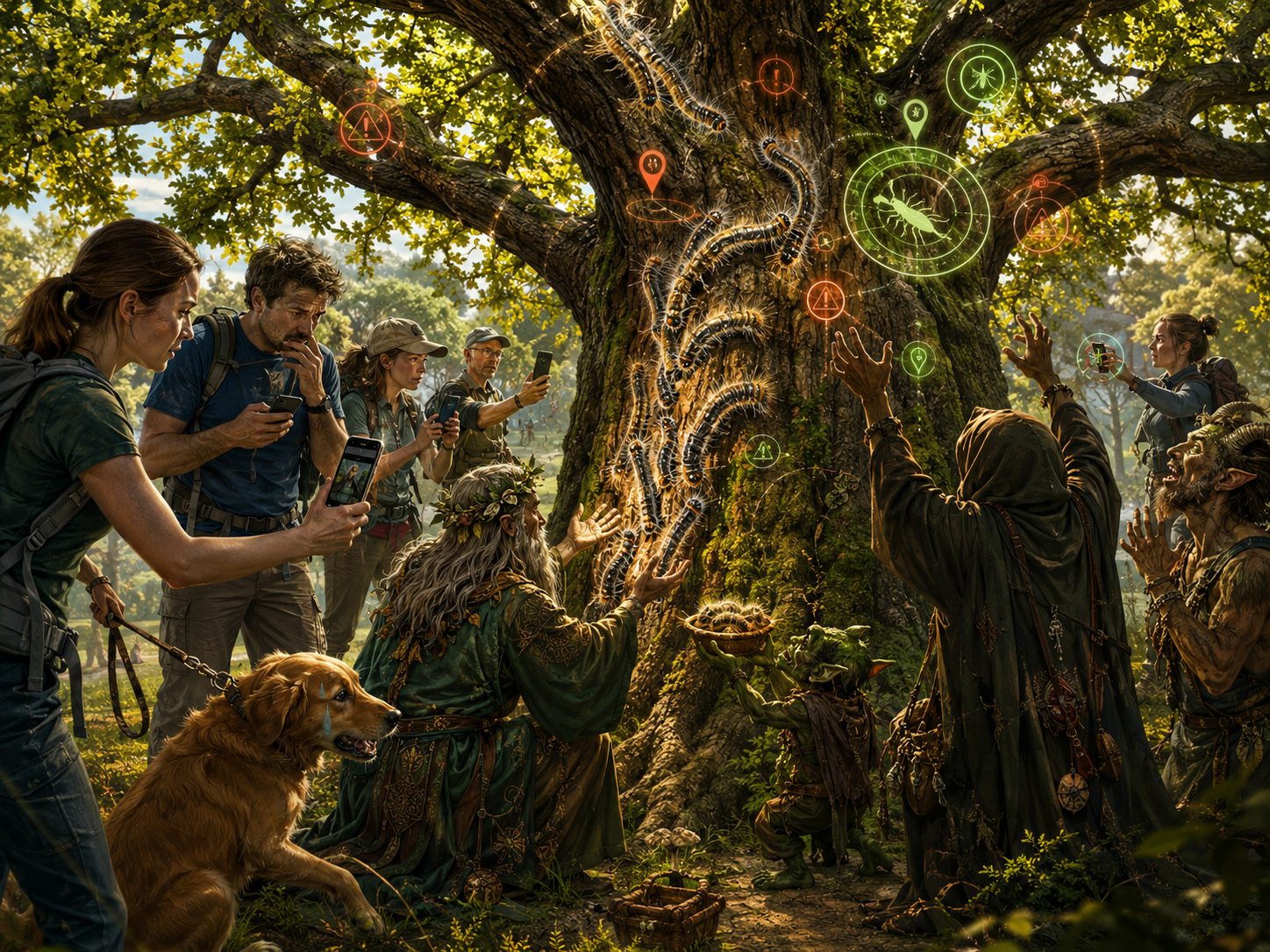 Satirische Fantasy-Szene in einem Drogeriemarkt mit leeren Proteinregalen, Orks, Kobolden und einem Portal in die Zwischenreiche, durch das Whey-Pulver verschwindet