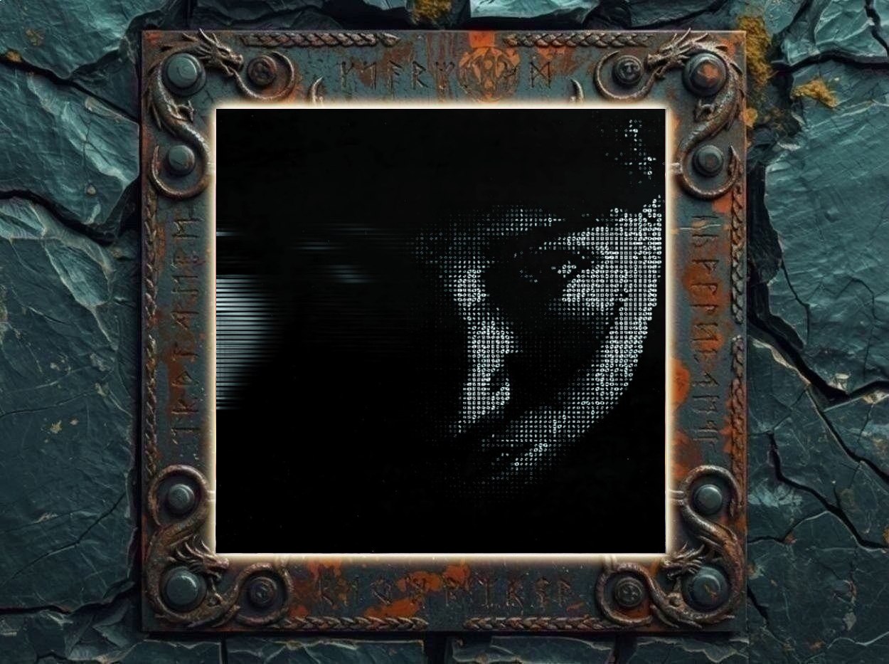 Albumcover von Hunter As a Horse – Paradise Lost: Vor schwarzem Hintergrund erscheint rechts das fragmentierte Gesicht einer Frau, das aus vielen kleinen weißen und bläulichen Punkten zusammengesetzt ist. Teile von Auge, Nase und Mund sind erkennbar, während das Gesicht nach oben und zu den Seiten in die Dunkelheit zerfällt. Links verlaufen verzerrte horizontale Lichtspuren.