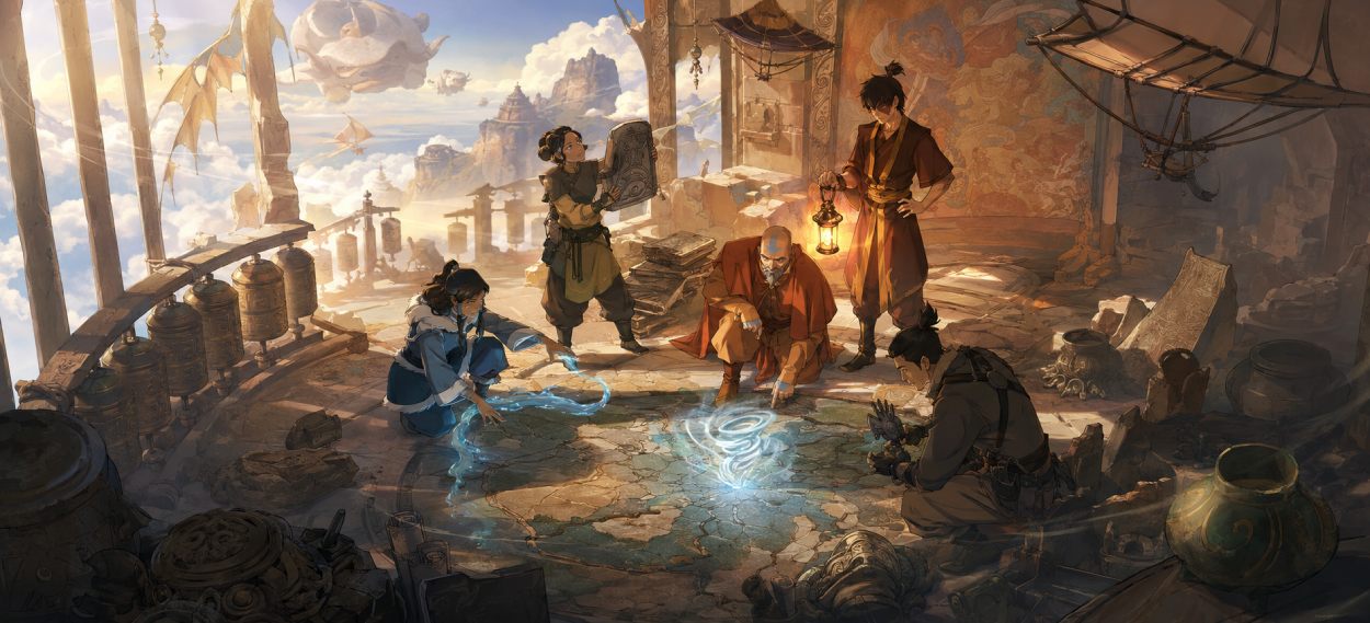 Avatar Aang Trailer mit älterem Aang, Team Avatar und dem Erbe der Luftnomaden in einer magischen Welt.