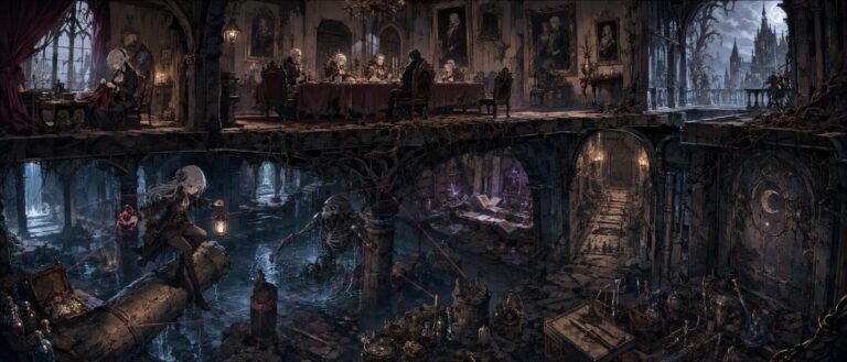 Die junge Vampirin Mercedes Grunewald erkundet in Mercedes and the Waning Moon einen gefährlichen Dungeon unter dem Anwesen ihrer Familie.