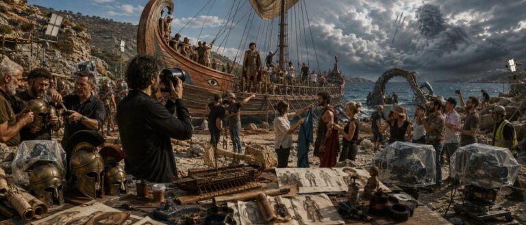 Christopher Nolan beobachtet die Dreharbeiten zu The Odyssey, während Experten über Rüstungen, Schiffe und historische Genauigkeit streiten.