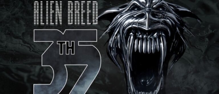 Das offizielle Motiv zur Alien Breed 35th Anniversary Collection zeigt den Schriftzug Alien Breed und eine große 35 neben dem schwarzen Kopf einer fauchenden Alien-Kreatur.