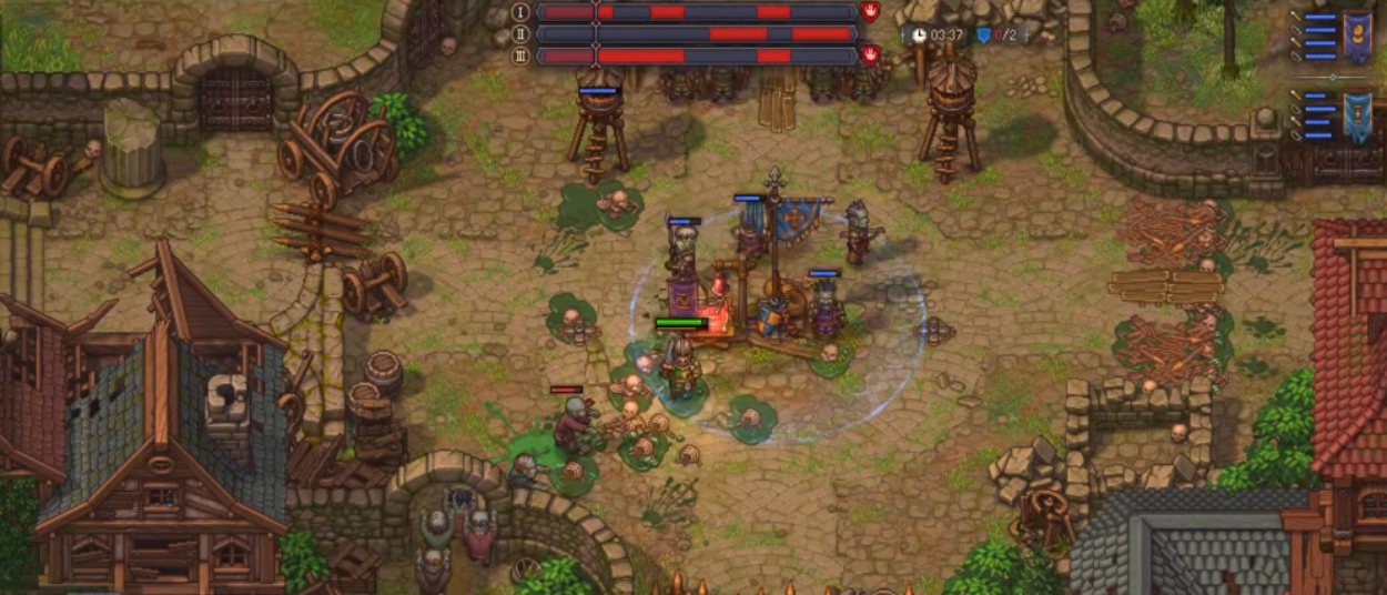 Der Großinquisitor führt in Graveyard Keeper 2 eine Gruppe bewaffneter Zombies gegen eine Untotenarmee in den Kampf.