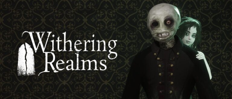 Eine unheimliche menschenähnliche Puppe steht in einem düsteren Raum, während der Schriftzug auf den Early-Access-Start von Withering Realms am 2. September hinweist.