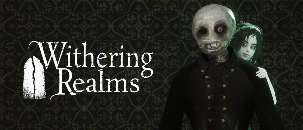 Eine unheimliche menschenähnliche Puppe steht in einem düsteren Raum, während der Schriftzug auf den Early-Access-Start von Withering Realms am 2. September hinweist.