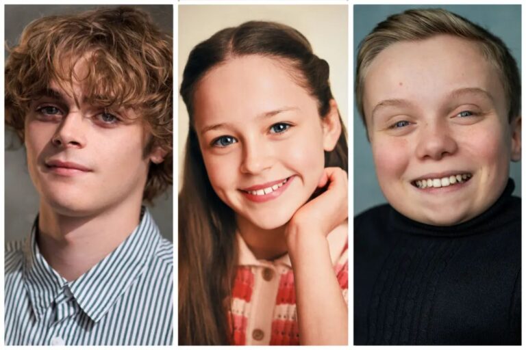 Billy Barratt, Bonnie Hill und Lenny Rush, die in der zweiten Staffel der Harry-Potter-Serie Tom Riddle, Ginny Weasley und Dobby spielen.