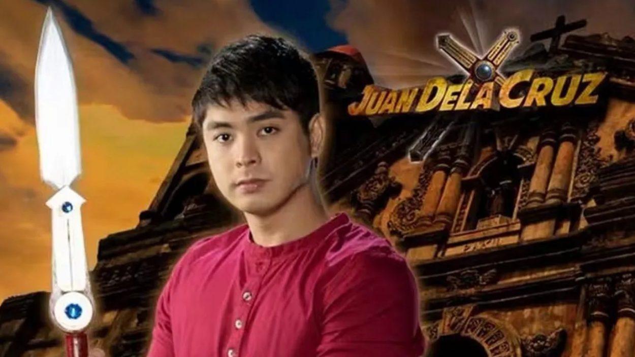 Hauptfigur aus der philippinischen Fantasyserie Juan dela Cruz mit leuchtendem Schwert vor dramatischer Kulisse.