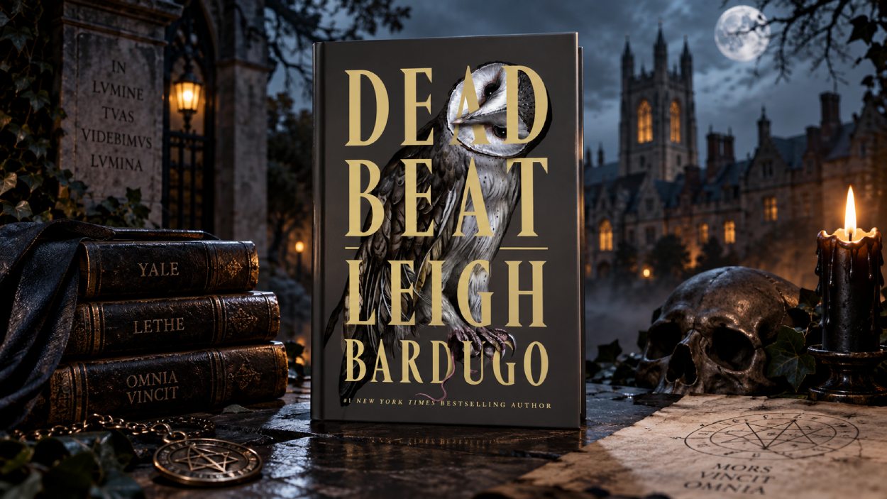 Das Cover von Leigh Bardugos Dead Beat vor einer düsteren, okkulten Hintergrundgestaltung mit Anklängen an Yale und die Unterwelt.
