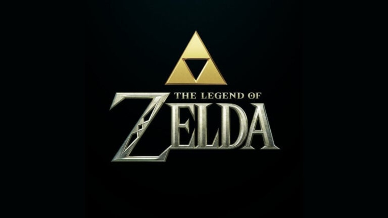 Das offizielle Logo von The Legend of Zelda mit goldener Triforce auf schwarzem Hintergrund.