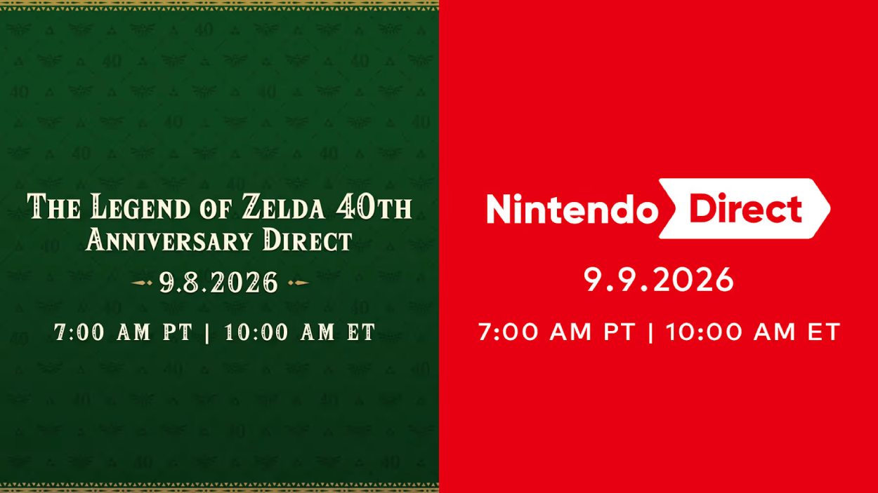 Offizielles Nintendo-Motiv zur Zelda 40th Anniversary Direct am 8. September und zur regulären Nintendo Direct am 9. September 2026.