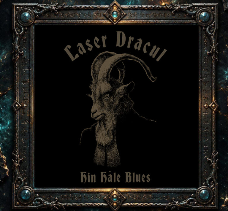 Albumcover von Laser Dracul – Hin Håle Blues: Zeichnung eines Ziegenbocks mit langen, geschwungenen Hörnern in dunklem Braun auf schwarzem Hintergrund. Oben steht der Bandname, unten der Albumtitel in altertümlicher Schrift.