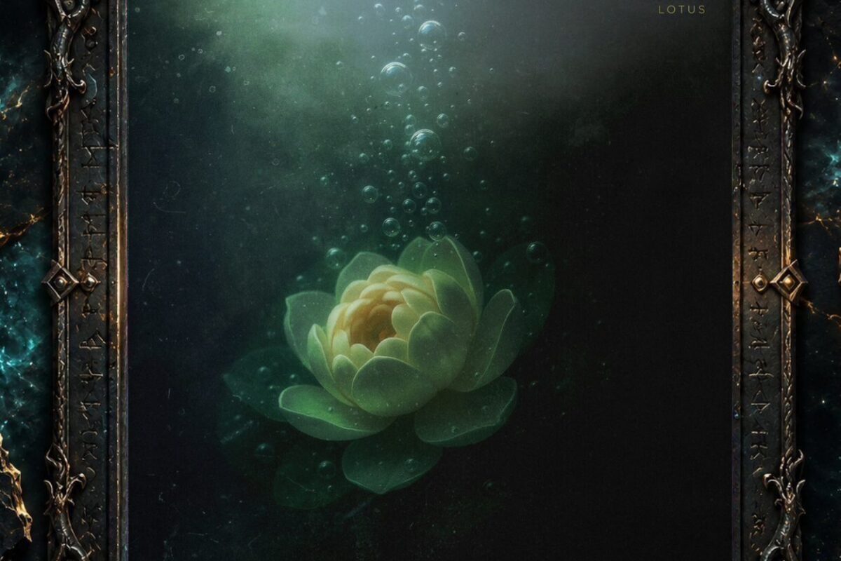 Cover von Sidus – Lotus mit einer hellen Lotusblüte unter dunklem grünlichem Wasser. Über der Blume steigen Luftblasen zur Oberfläche, während von links oben ein diffuser Lichtschein in die ansonsten fast schwarze Tiefe fällt.