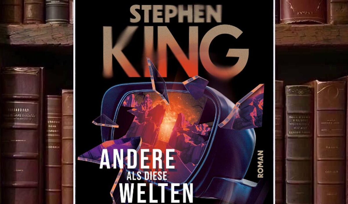 Cover von Stephen Kings und Peter Straubs Andere als diese Welten auf schwarzem Hintergrund mit groß gesetzten Autorennamen; im Zentrum schwebt eine zerbrochene dunkle Spiegelfläche, in deren orange und violett leuchtenden Fragmenten eine fremdartige felsige Welt sichtbar wird.