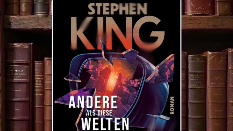Cover von Stephen Kings und Peter Straubs Andere als diese Welten auf schwarzem Hintergrund mit groß gesetzten Autorennamen; im Zentrum schwebt eine zerbrochene dunkle Spiegelfläche, in deren orange und violett leuchtenden Fragmenten eine fremdartige felsige Welt sichtbar wird.