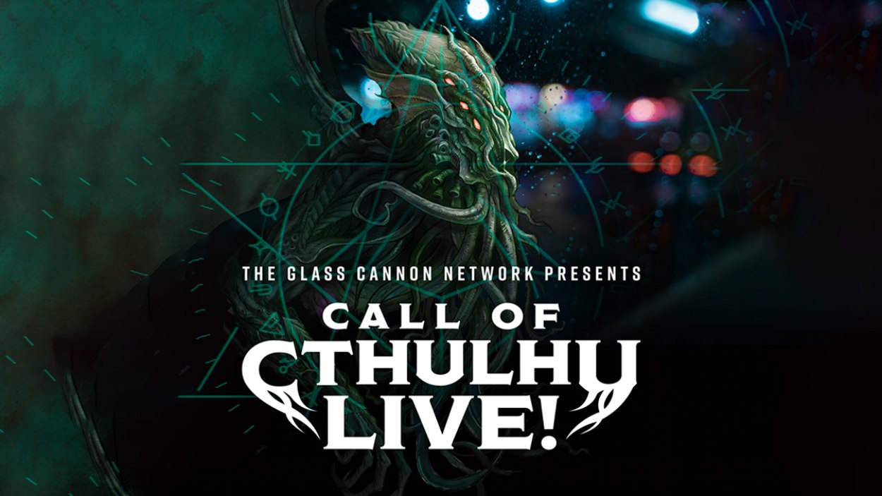 Cthulhu-artige Kreatur mit Tentakeln vor dunklem Hintergrund als offizielles Motiv der Call of Cthulhu Live Tour 2026 des Glass Cannon Network.