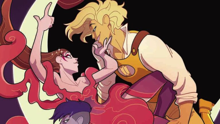 Aisling steht in Dreambound einem blonden Prinzen gegenüber und berührt sein Gesicht, während hinter ihnen eine mondhelle Traumwelt erscheint.