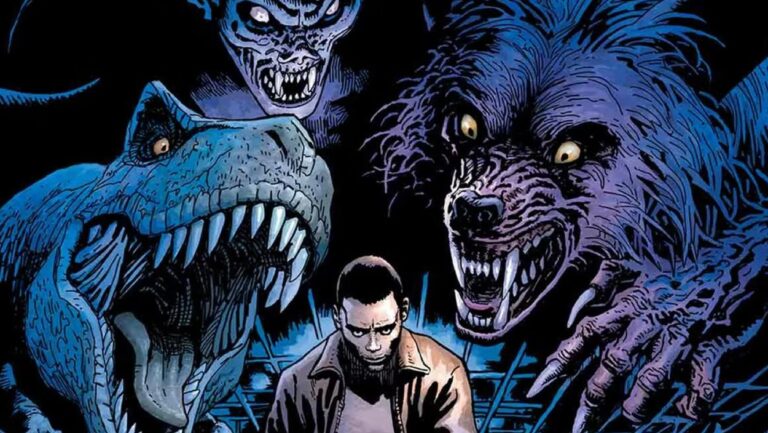 Freddie steht zwischen einem Werwolf, einem vampirartigen Monster und weiteren Kreaturen im Horrorcomic Freddie the Fix.