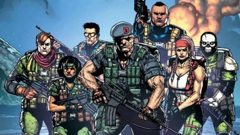 Flint führt in G.I. Joe: The Island of Dr. Mindbender ein bewaffnetes Einsatzteam vor einer gewaltigen Explosion an.