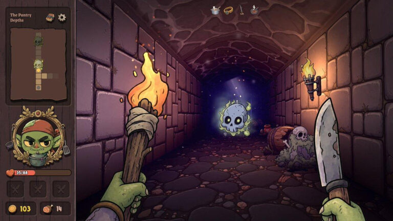 Offizielles Spielmotiv aus Heart Light: Knight of the Gnomes mit handgezeichneter Fantasygrafik, die das märchenhafte Gnomenreich und die geheimnisvolle Atmosphäre des Dungeon-Crawlers vermittelt.