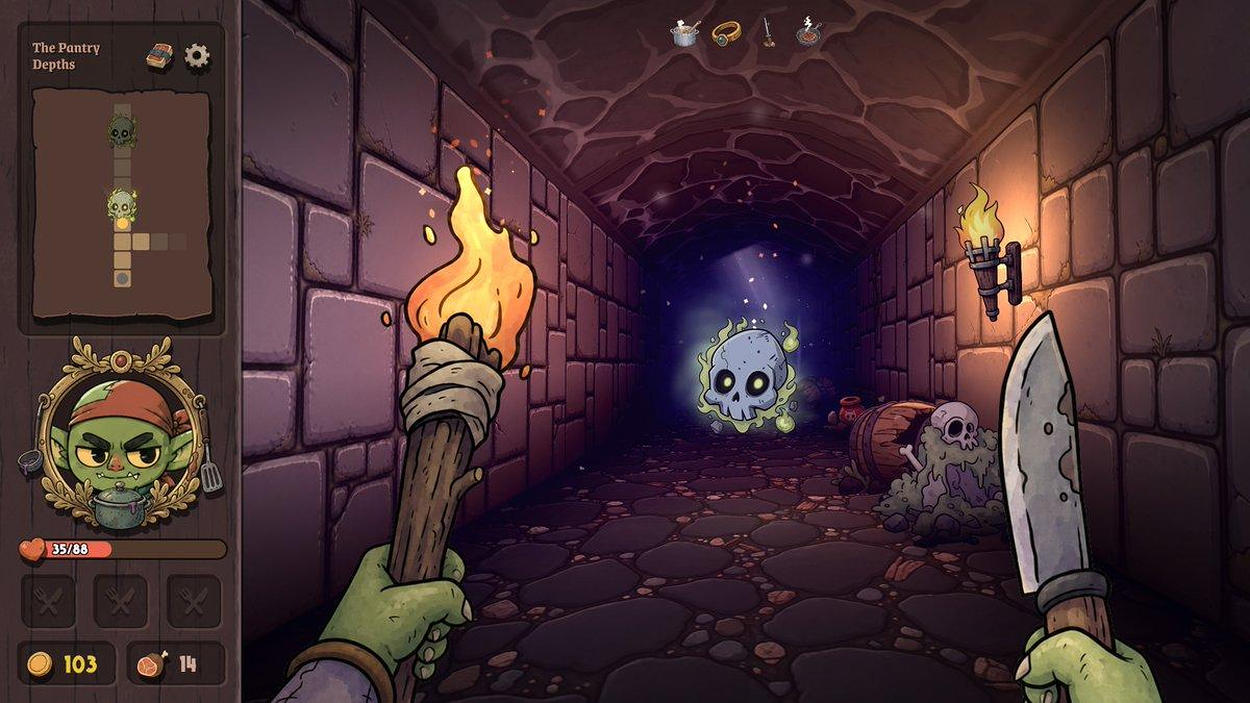 Offizielles Spielmotiv aus Heart Light: Knight of the Gnomes mit handgezeichneter Fantasygrafik, die das märchenhafte Gnomenreich und die geheimnisvolle Atmosphäre des Dungeon-Crawlers vermittelt.