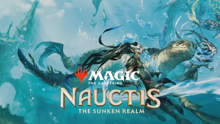 Unterwasser-Artwork zu Magic: The Gathering – Nauctis: The Sunken Realm mit Meereswesen und dem Logo des Fantasy-Sets.