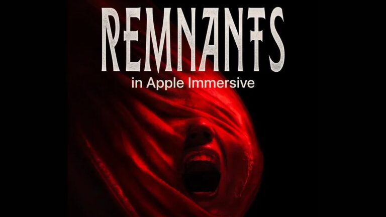Dunkles Promomotiv zu Remnants mit einer rot beleuchteten schreienden Gestalt und dem Schriftzug „Remnants in Apple Immersive“.