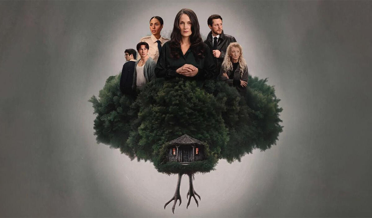Offizielles Werbemotiv zur Mysteryserie Yaga, einer modernen Adaption der Baba-Jaga-Legende mit Carrie-Anne Moss und Noah Reid.