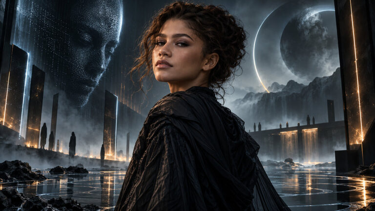 Eine redaktionelle Science-Fiction-Illustration zum neuen Filmprojekt von Alex Garland und A24 mit Zendaya in der Hauptrolle.