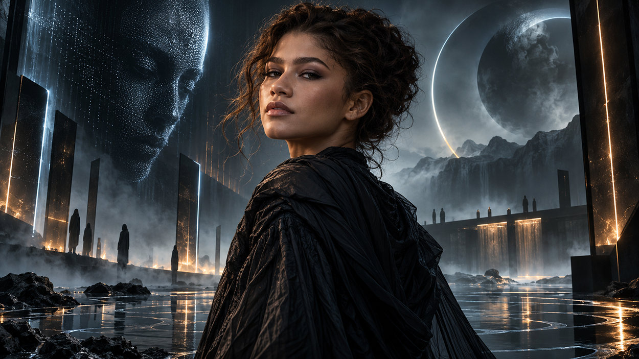Eine redaktionelle Science-Fiction-Illustration zum neuen Filmprojekt von Alex Garland und A24 mit Zendaya in der Hauptrolle.