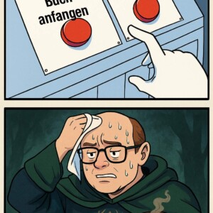 Wähle weise, Bibliomagier:
Links das verheißungsvolle neue Abenteuer –
rechts der Turm aus Schande und Staub.