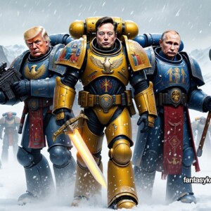 Trump, Musk und Putin im Warhammer 40K Style in Island